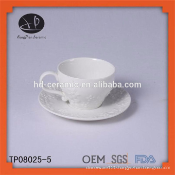 ceramic coffee cup and saucer,embossed flower ceramic cup and saucer,european tea cup